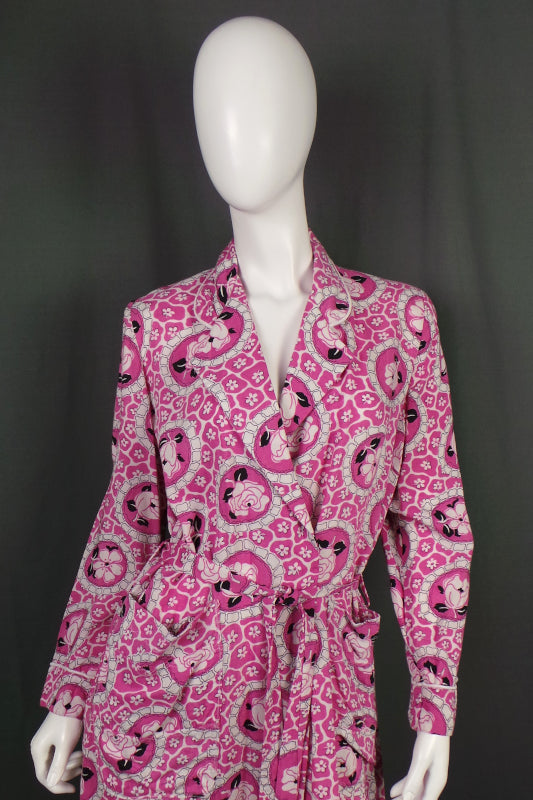 1950s Bubblegum Pink Rose Print Robe | St Michael | 2XL