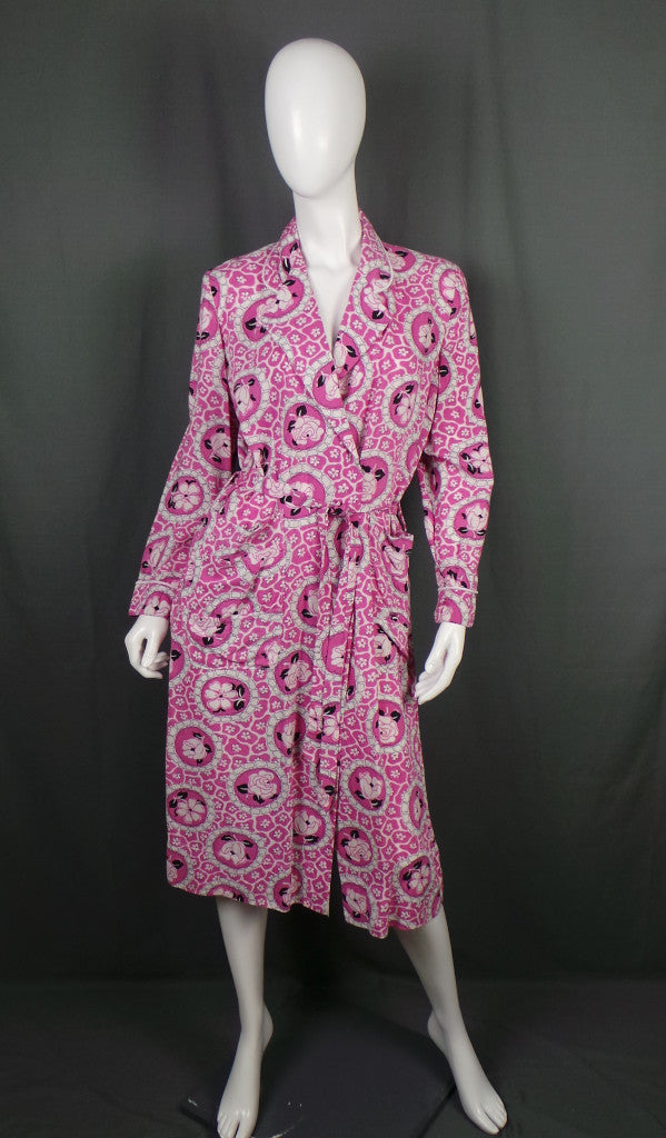 1950s Bubblegum Pink Rose Print Vintage Robe | St Michael