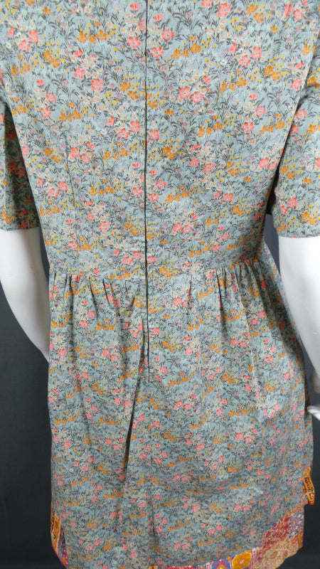 1960s Ditsy Floral and Indian Print Cotton Dress | L