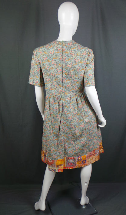 1960s Ditsy Floral and Indian Print Vintage Cotton Dress