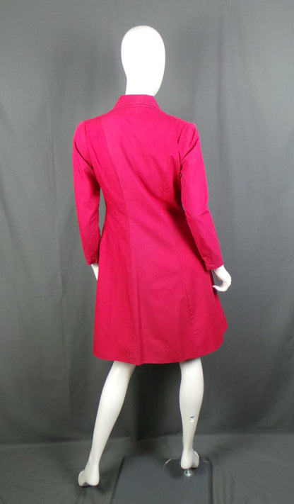 1950s Dusky Red Long Sleeve British Red Cross Nurse Uniform Dress with Voluntary Aid Badge, 40in Bust
