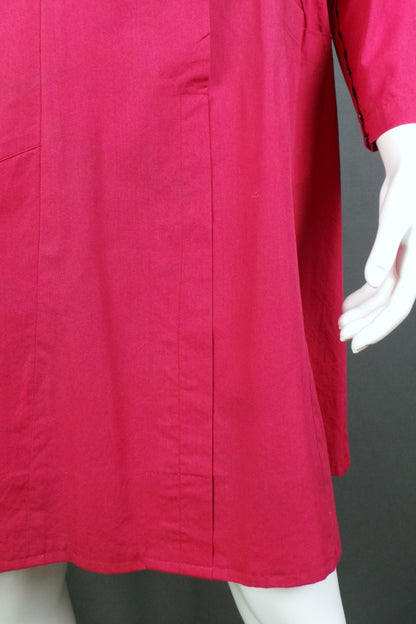1950s Dusky Red Long Sleeve British Red Cross Nurse Uniform Dress with Voluntary Aid Badge, 40in Bust