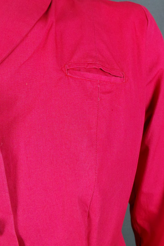 1950s Dusky Red Long Sleeve British Red Cross Nurse Uniform Dress with Voluntary Aid Badge, 40in Bust