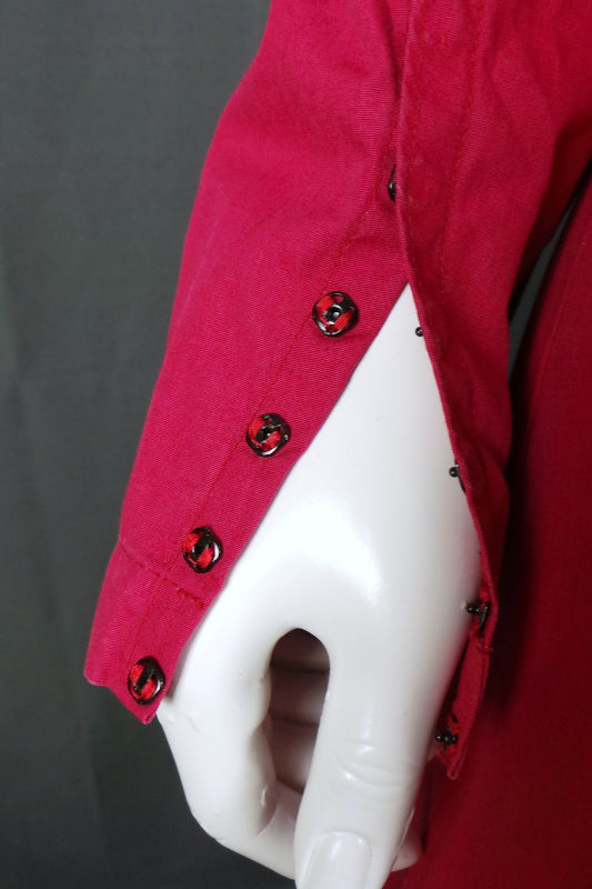 1950s Dusky Red Long Sleeve British Red Cross Nurse Uniform Dress with Voluntary Aid Badge, 40in Bust