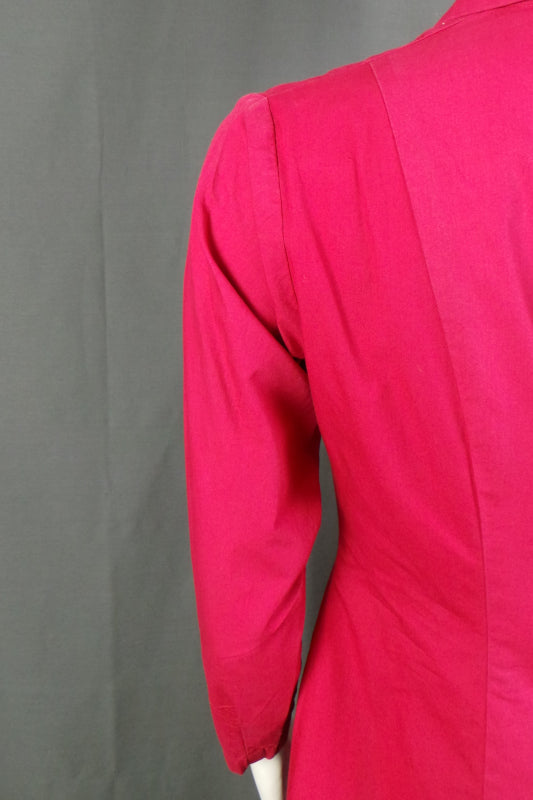 1950s Dusky Red Long Sleeve British Red Cross Nurse Uniform Dress with Voluntary Aid Badge, 40in Bust