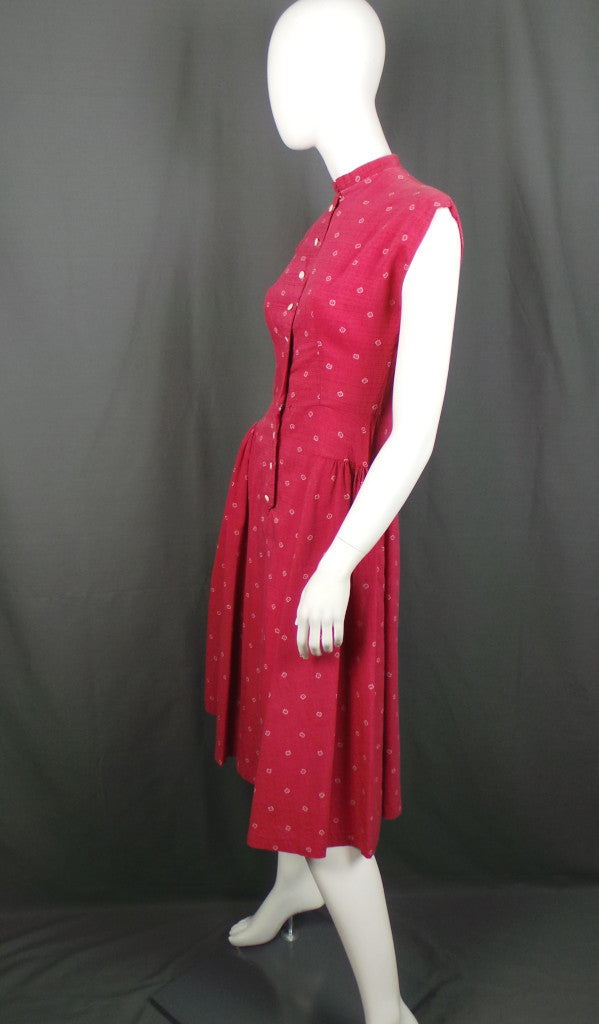 1940s Light Maroon Pleated Dress | XS