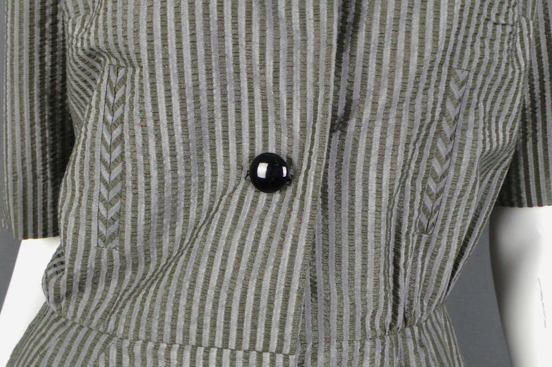 1950s Grey Seersucker Dress | Edward Barry | 2XL