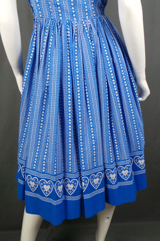1950s Cobalt Blue Swiss Heart Boat Neck Dress, by Magg, 36in Bust