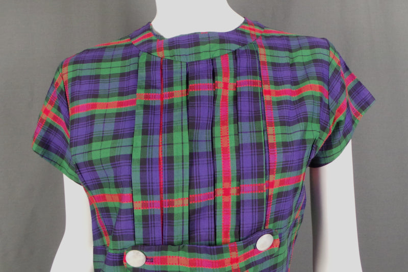 1950s Purple Tartan Wiggle Dress | L