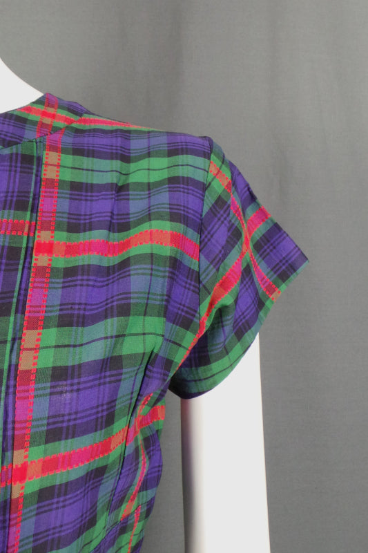 1950s Purple Tartan Wiggle Dress | L