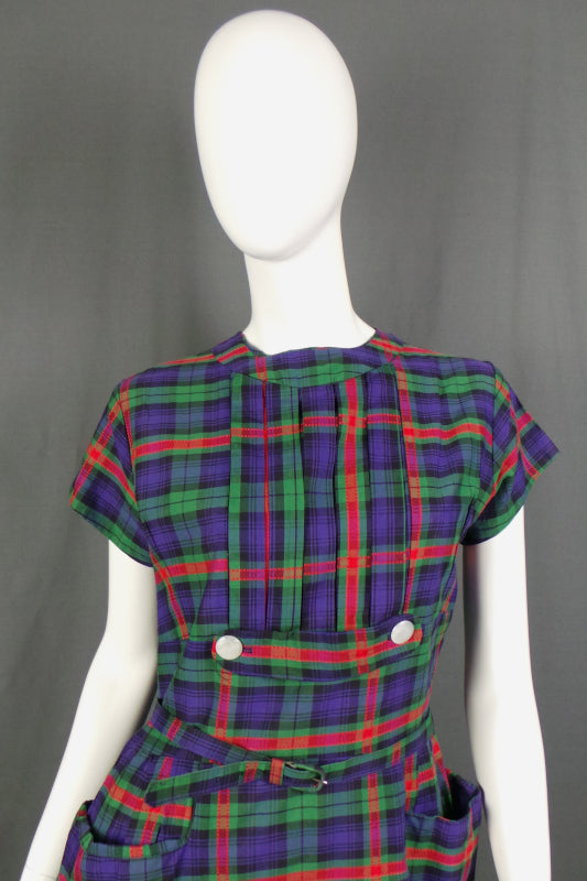 1950s Purple Tartan Wiggle Dress | L