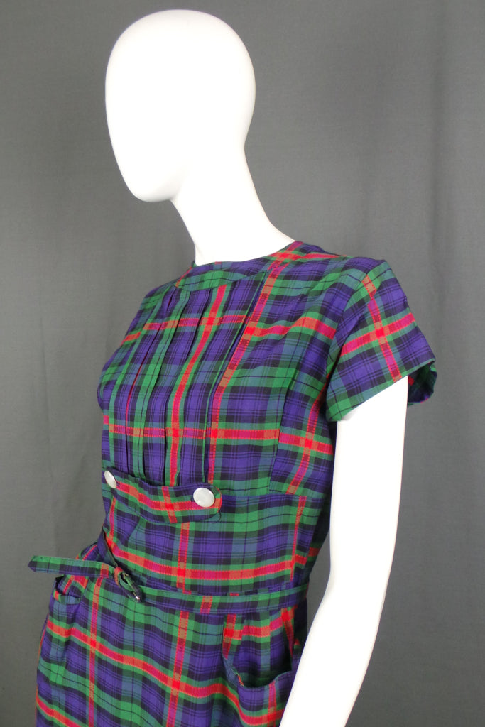 1950s Purple Tartan Wiggle Dress | L