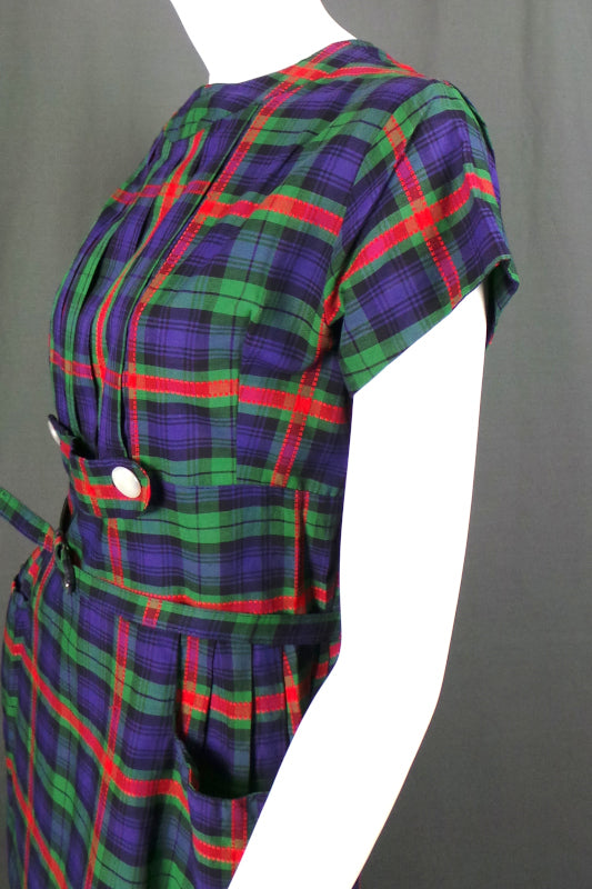 1950s Purple Tartan Wiggle Dress | L