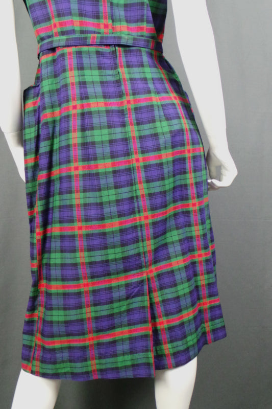 1950s Purple Tartan Wiggle Dress | L