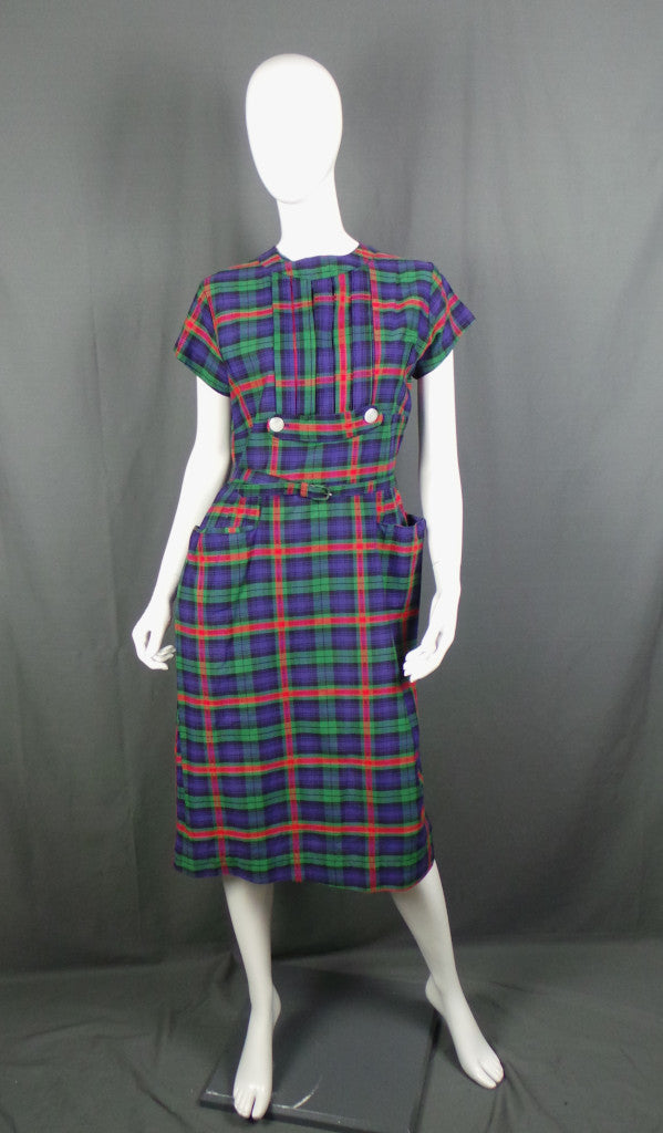 1950s Purple Tartan Vintage Wiggle Dress