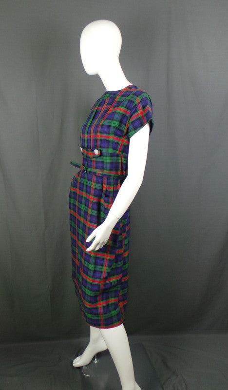 1950s Purple Tartan Vintage Wiggle Dress