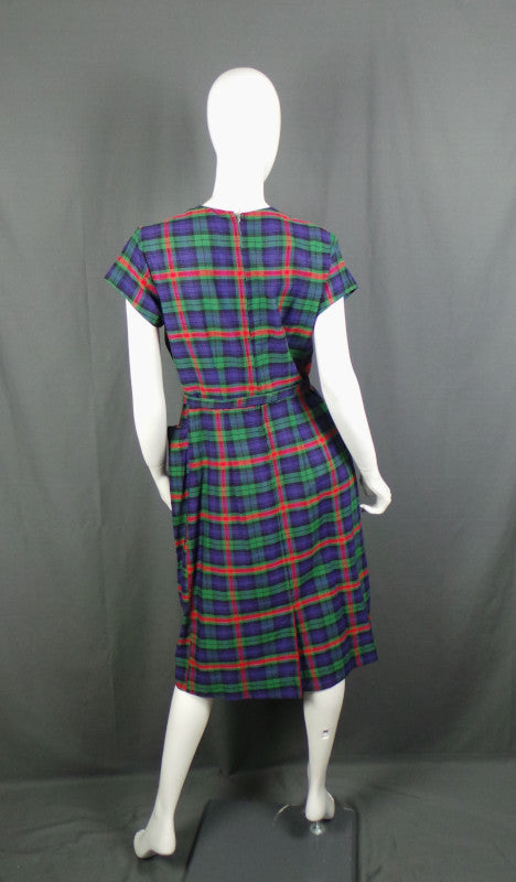 1950s Purple Tartan Vintage Wiggle Dress