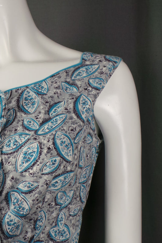 1940s Blue Grey Scalloped Sleeveless Dress | Joyce Lane | S