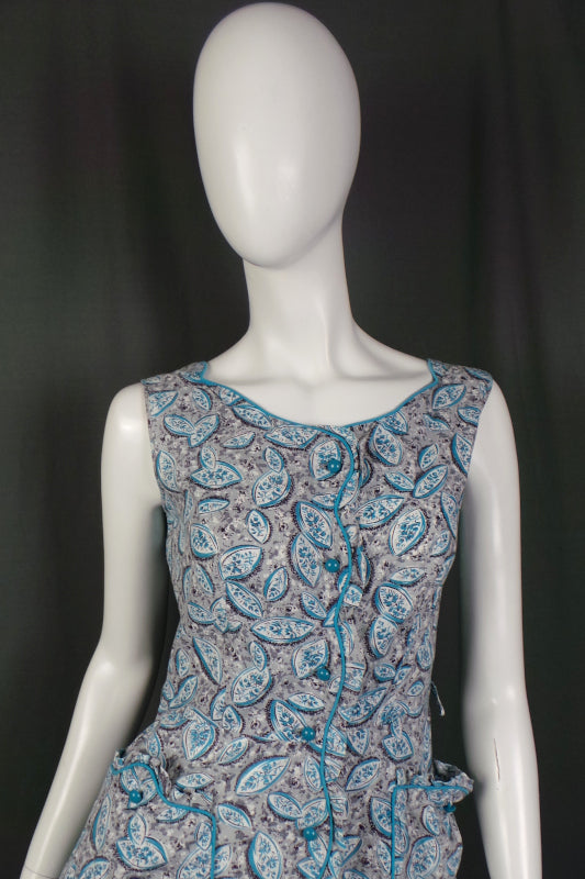 1940s Blue Grey Scalloped Sleeveless Dress | Joyce Lane | S
