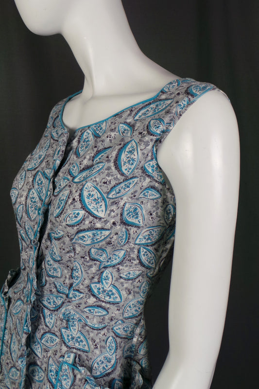 1940s Blue Grey Scalloped Sleeveless Dress | Joyce Lane | S