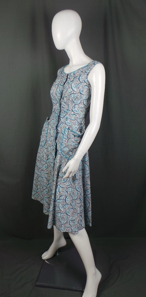 1940s Blue Grey Scalloped Sleeveless Dress | Joyce Lane | S