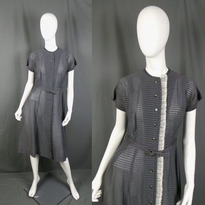 1950s Grey Striped Vintage Cotton Dress | Maybar Jack Equire