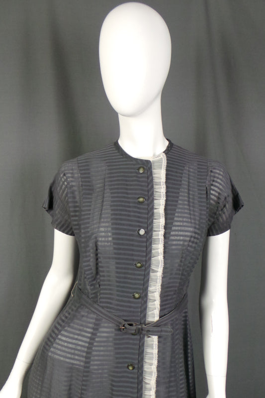 1950s Grey Striped Cotton Dress | Maybar Jack Equire | M