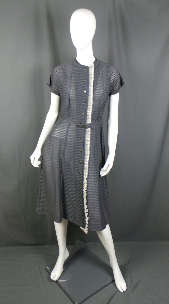 1950s Grey Striped Vintage Cotton Dress | Maybar Jack Equire