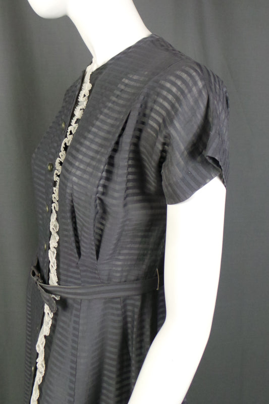 1950s Grey Striped Cotton Dress | Maybar Jack Equire | M