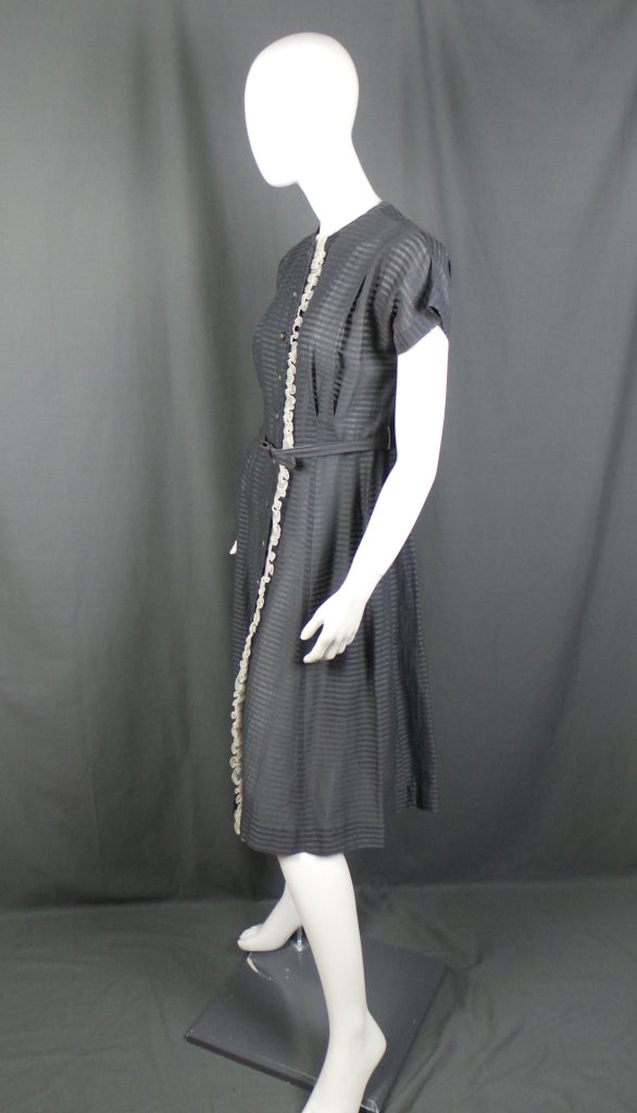 1950s Grey Striped Cotton Dress | Maybar Jack Equire | M