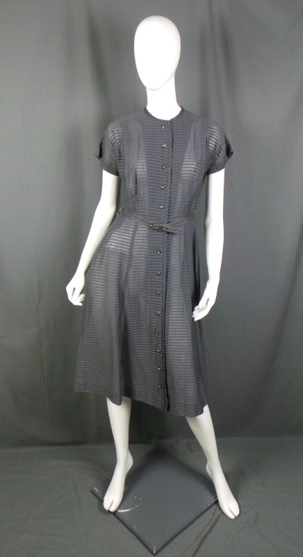 1950s Grey Striped Vintage Cotton Dress | Maybar Jack Equire