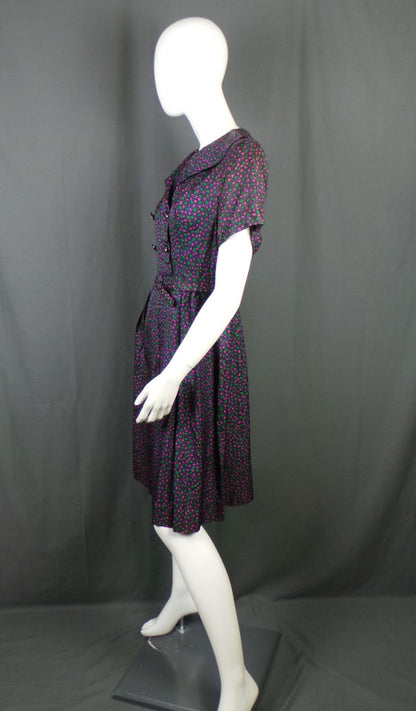 1950s Pink Green Spot Double Breasted Vintage Dress | ILGWU