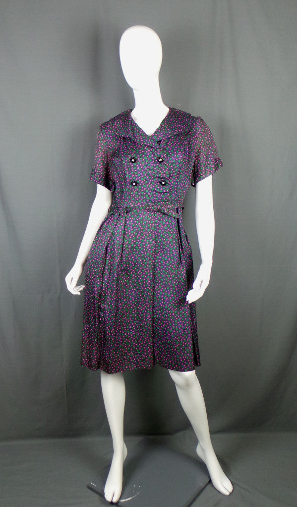 1950s Pink Green Spot Double Breasted Vintage Dress | ILGWU