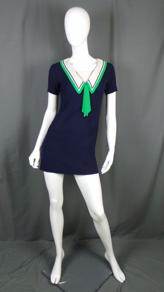 1960s Navy Sailor Collar Vintage Mini Dress | Susan Petites