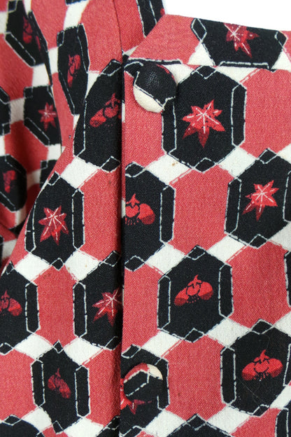 1970s Red and Black Japanese Michiyuki Dochugi Kimono Jacket, One Size