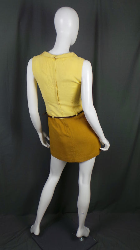 1960s Yellow and Mustard Mini Dress | Demi-Dress | S