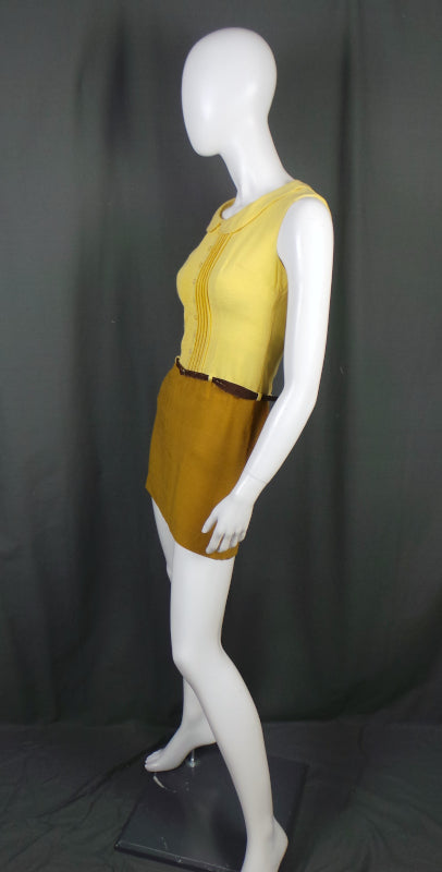 1960s Yellow and Mustard Mini Dress | Demi-Dress | S