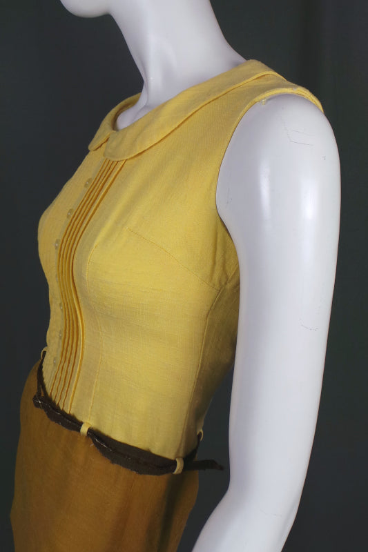 1960s Yellow and Mustard Mini Dress | Demi-Dress | S
