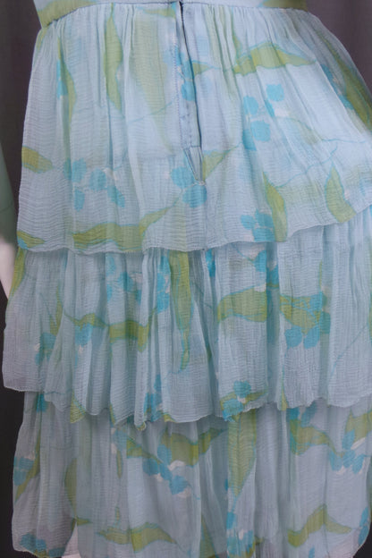 1960s Blue Silk Chiffon Tiered Mini Dress | Jane and Jane | XS