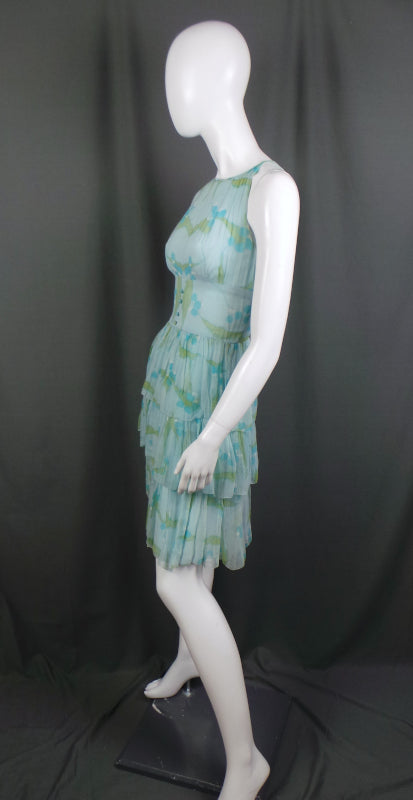 1960s Blue Silk Chiffon Tiered Vintage Mini Dress | Jane and Jane