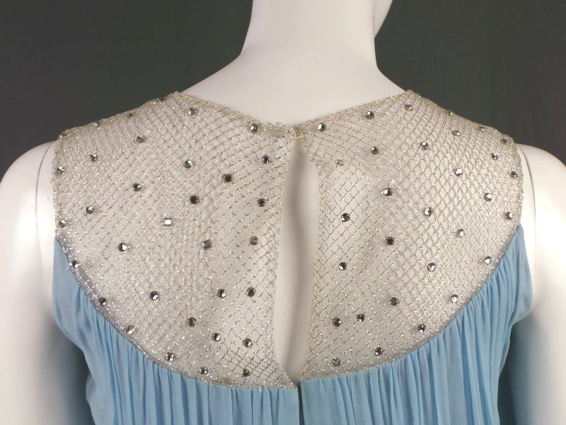 1960s Blue Pleated Rhinestone Cape Dress | Henry Harris | 2XS