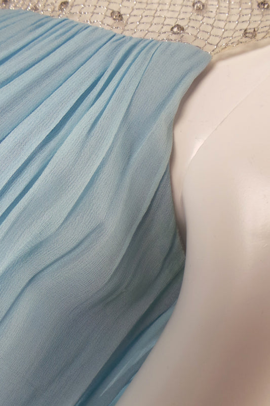 1960s Blue Pleated Rhinestone Cape Dress | Henry Harris | 2XS