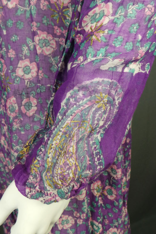 1970s Adini Indian Cotton Purple Kaftan Dress | M