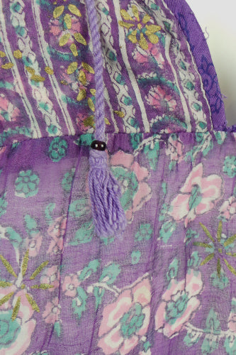 1970s Adini Indian Cotton Purple Kaftan Dress | M