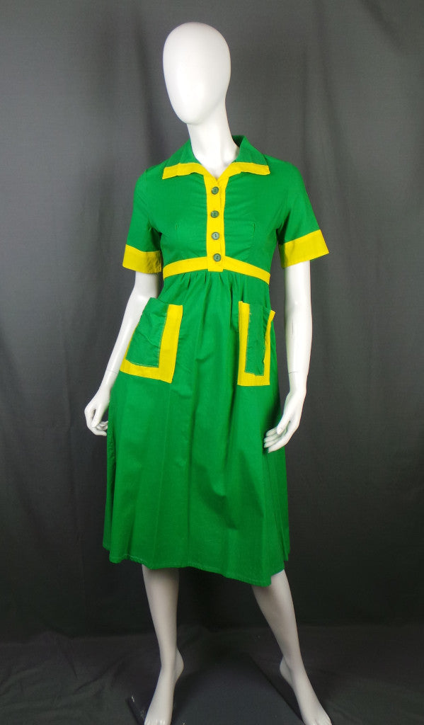 1970s Green and Yellow Block Colour Vintage Dress | Louis Caring