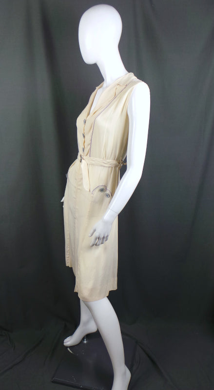 1930s Cream Silk Belted Tennis Dress | S
