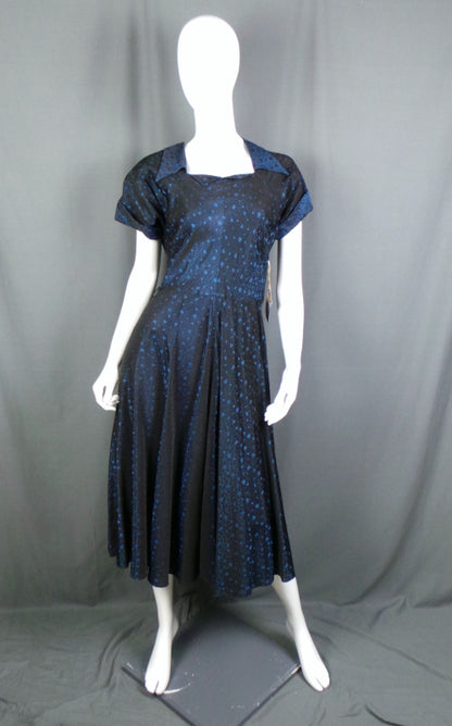 1940s Deep Blue Brocade Vintage Dress | Markham