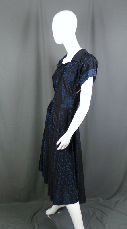 1940s Deep Blue Brocade Dress | Markham | M