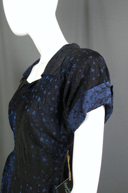 1940s Deep Blue Brocade Dress | Markham | M