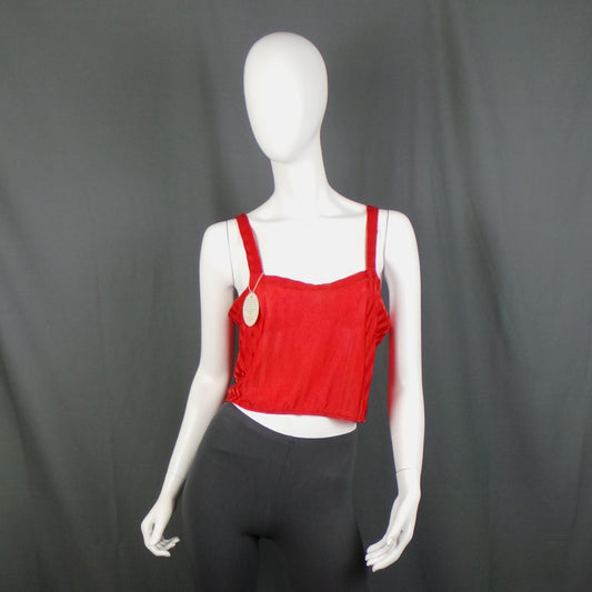 1930s Bright Red Deadstock Cropped Cami Top, 38in Bust